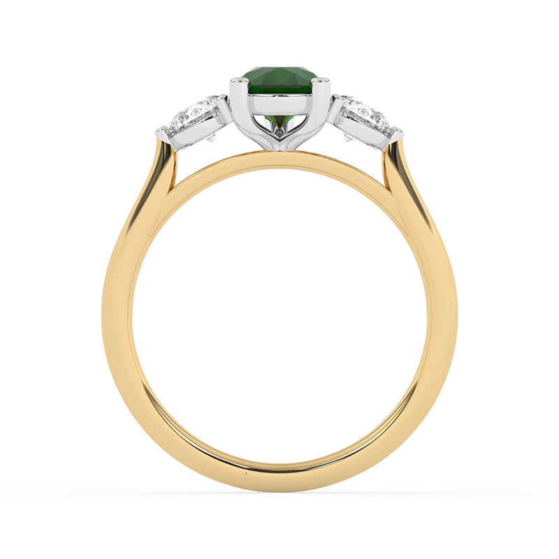 R-82313-EM-Y  Lab Diamond & Emerald Three Stone Ring