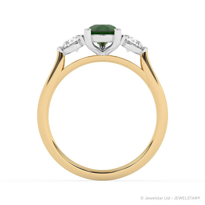 R-82313-EM-Y  Lab Diamond & Emerald Three Stone Ring
