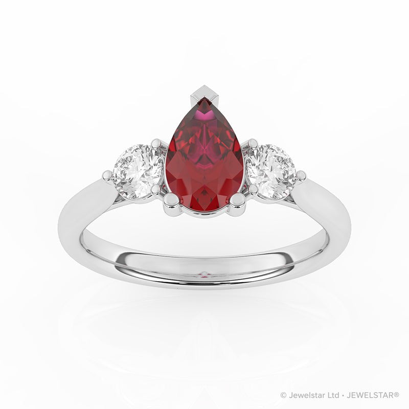 R-82313-RU-W  Lab Diamond & Ruby Three Stone Ring