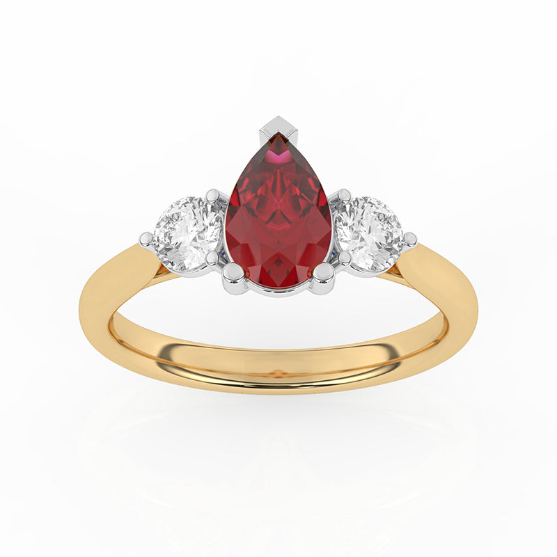 R-82313-RU-Y  Lab Diamond & Ruby Three Stone Ring