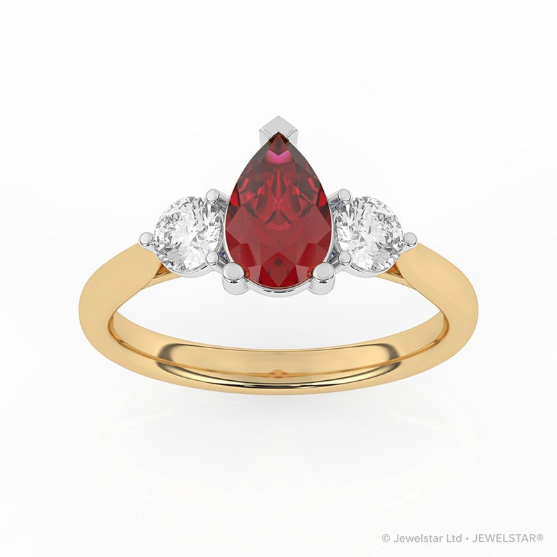 R-82313-RU-Y  Lab Diamond & Ruby Three Stone Ring