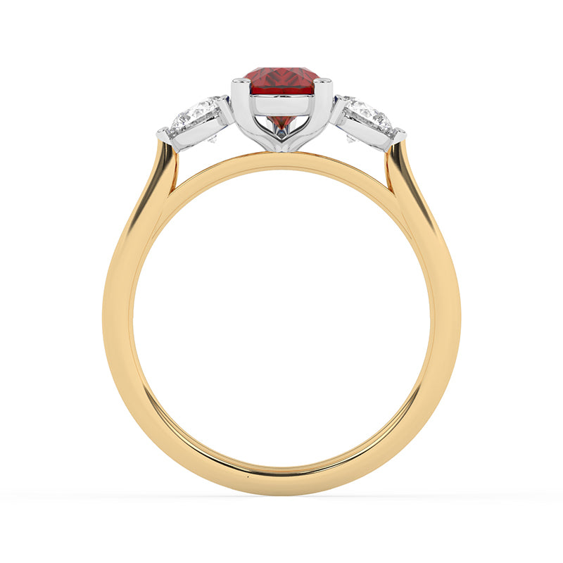 R-82313-RU-Y  Lab Diamond & Ruby Three Stone Ring
