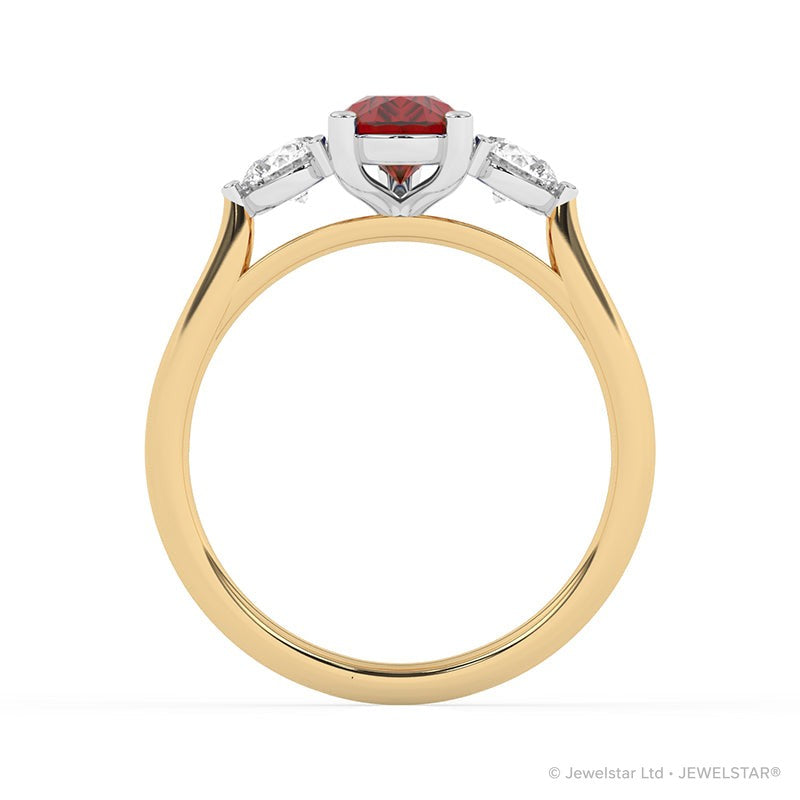 R-82313-RU-Y  Lab Diamond & Ruby Three Stone Ring