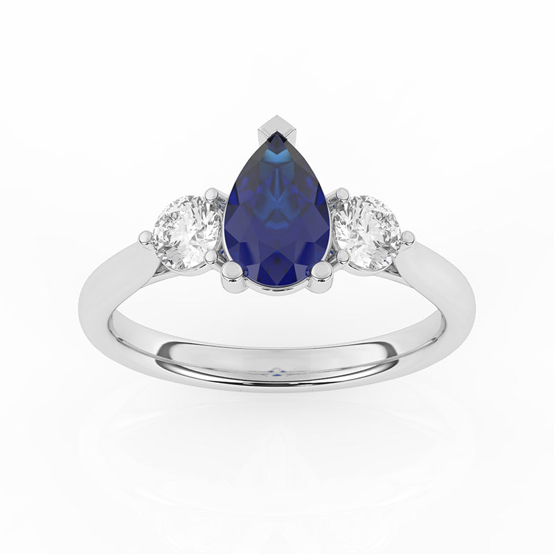 R-82313-SA-W  Lab Diamond & Sapphire Three Stone Ring