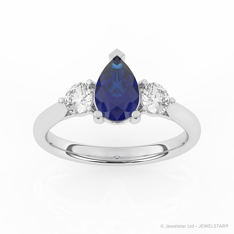 R-82313-SA-W  Lab Diamond & Sapphire Three Stone Ring