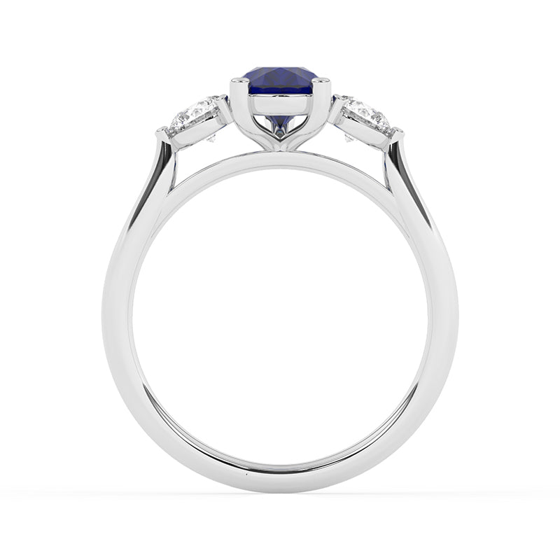 R-82313-SA-W  Lab Diamond & Sapphire Three Stone Ring