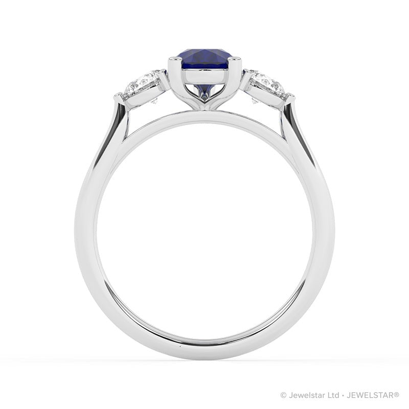 R-82313-SA-W  Lab Diamond & Sapphire Three Stone Ring
