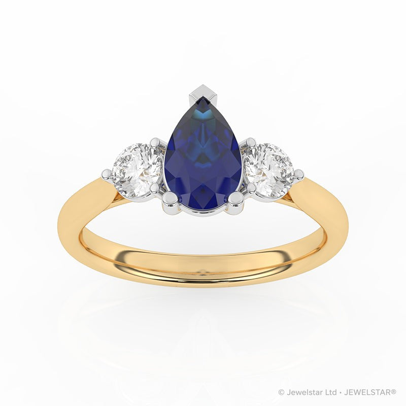 R-82313-SA-Y  Lab Diamond & Sapphire Three Stone Ring