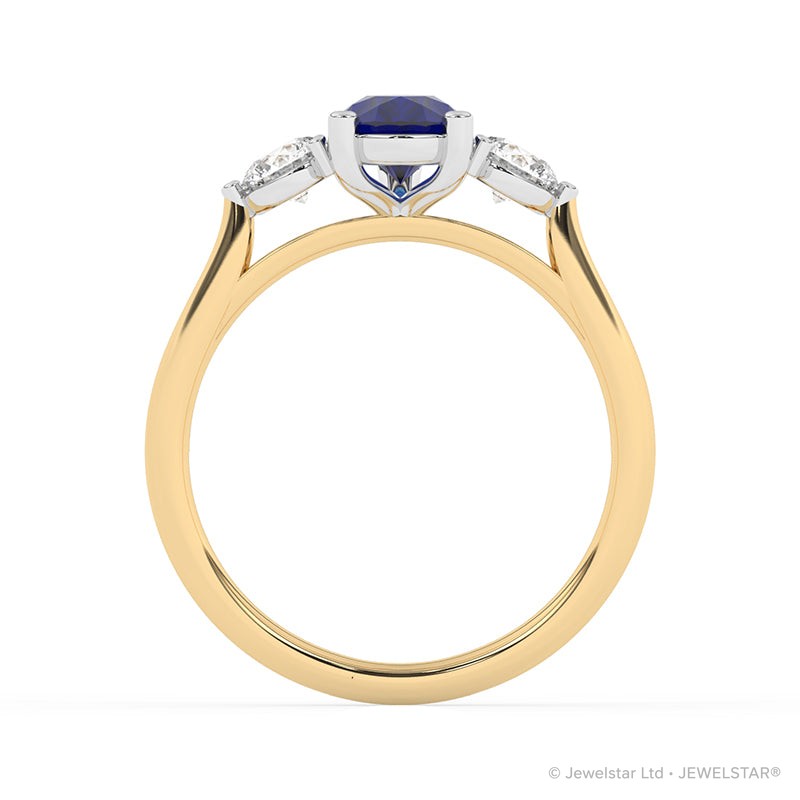 R-82313-SA-Y  Lab Diamond & Sapphire Three Stone Ring