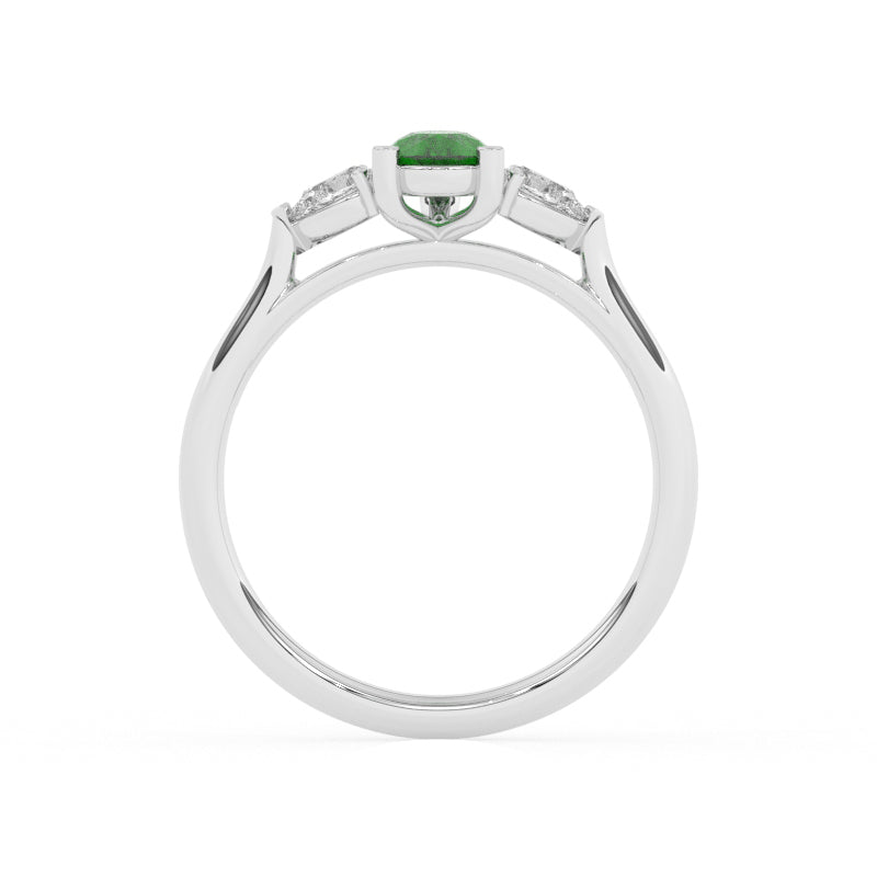 R-82320-EM-W  Lab Diamond & Emerald Three Stone Ring