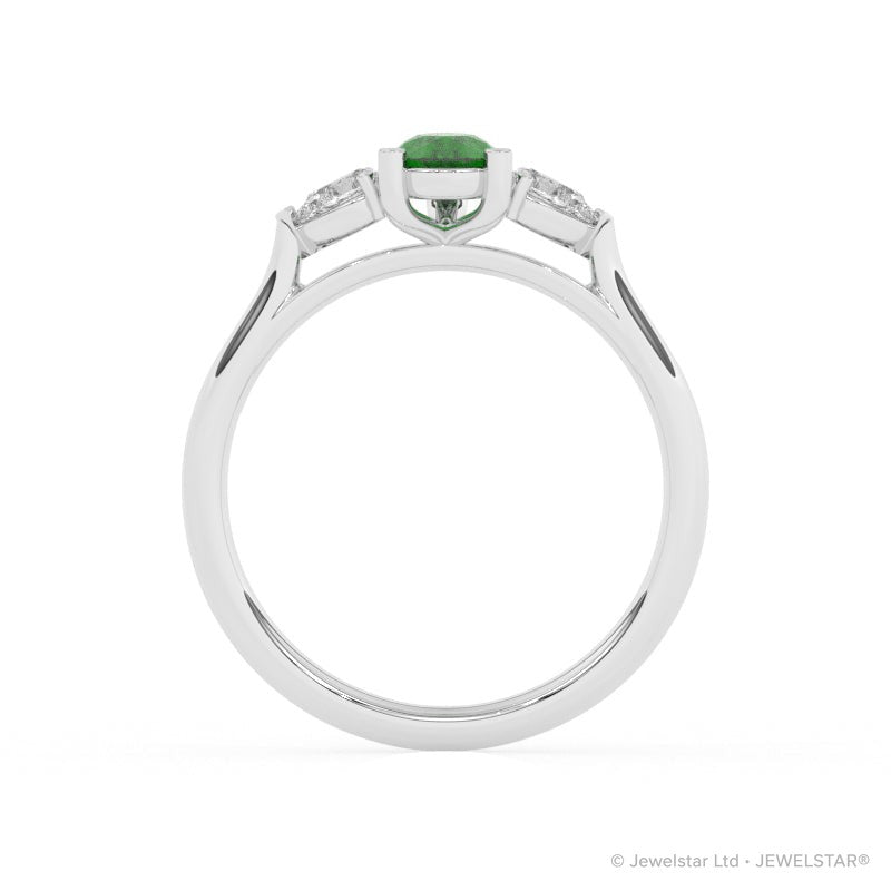 R-82320-EM-W  Lab Diamond & Emerald Three Stone Ring