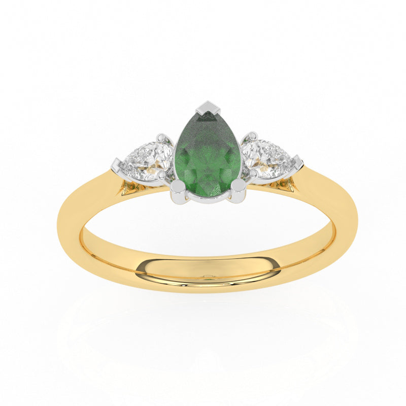 R-82320-EM-Y  Lab Diamond & Emerald Three Stone Ring