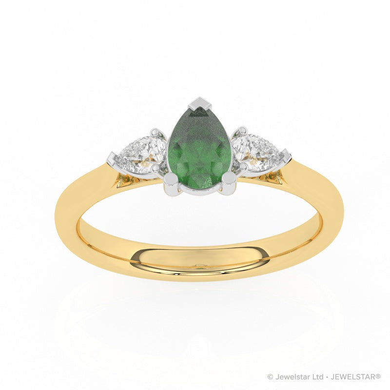 R-82320-EM-Y  Lab Diamond & Emerald Three Stone Ring