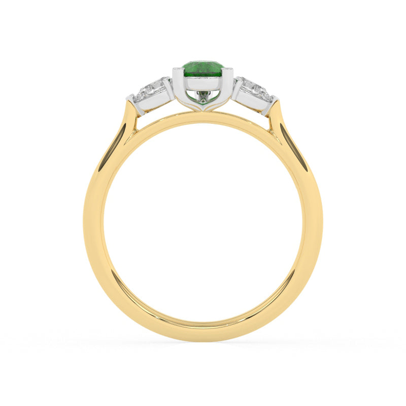 R-82320-EM-Y  Lab Diamond & Emerald Three Stone Ring