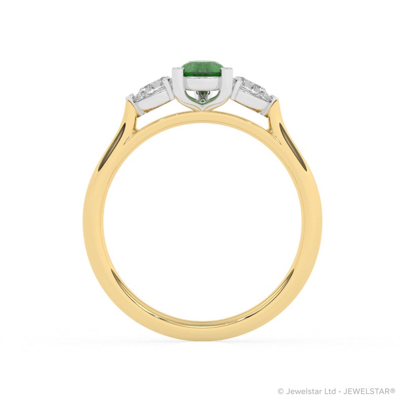 R-82320-EM-Y  Lab Diamond & Emerald Three Stone Ring
