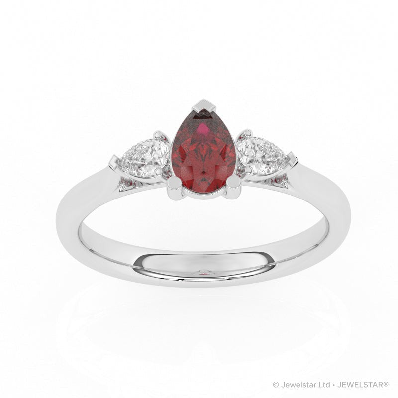 R-82320-RU-W  Lab Diamond & Ruby Three Stone Ring