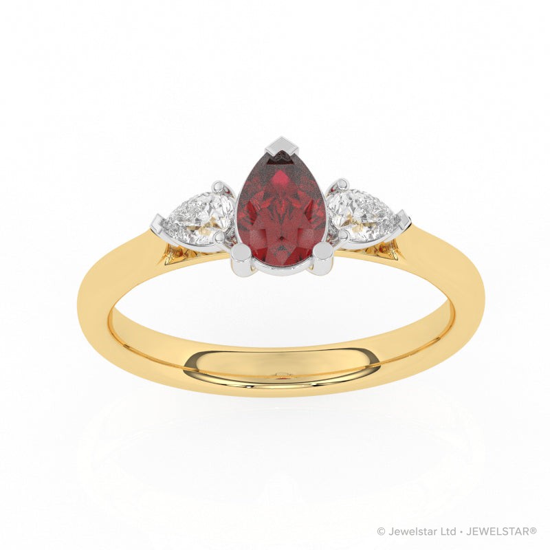 R-82320-RU-Y  Lab Diamond & Ruby Three Stone Ring