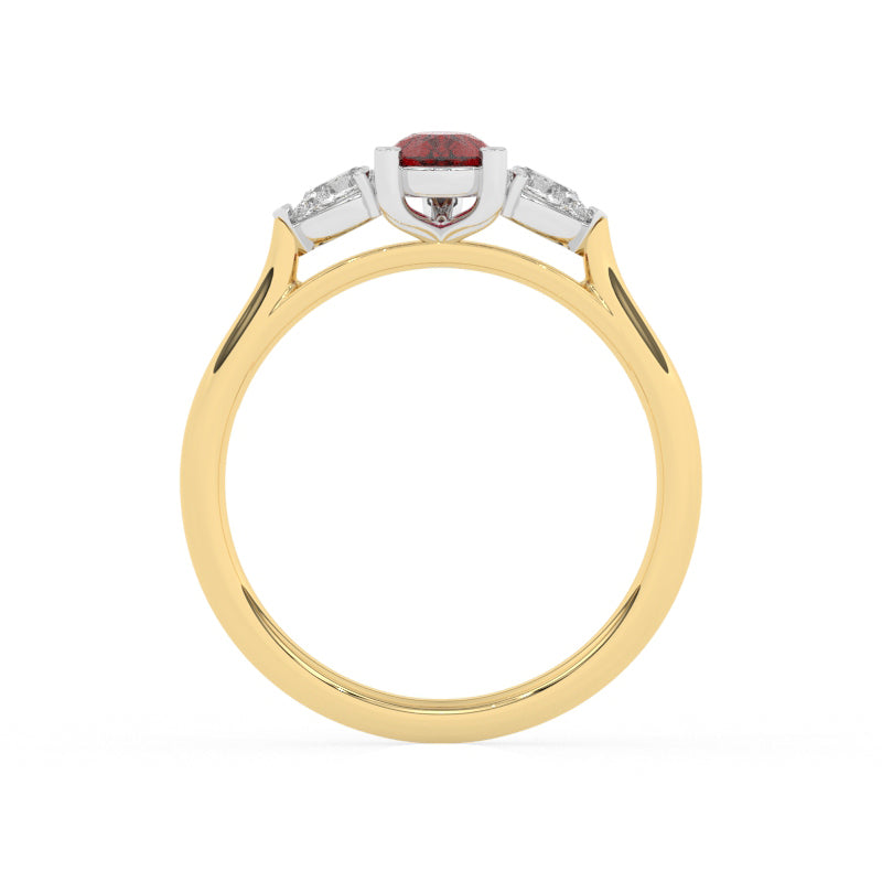R-82320-RU-Y  Lab Diamond & Ruby Three Stone Ring