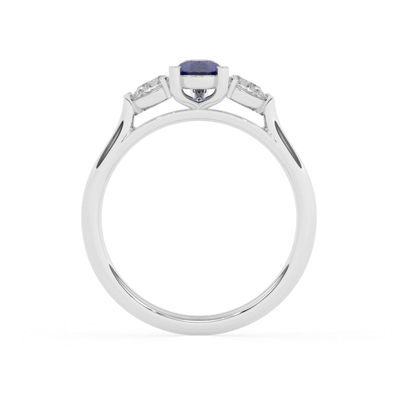 R-82320-SA-W  Lab Diamond & Sapphire Three Stone Ring
