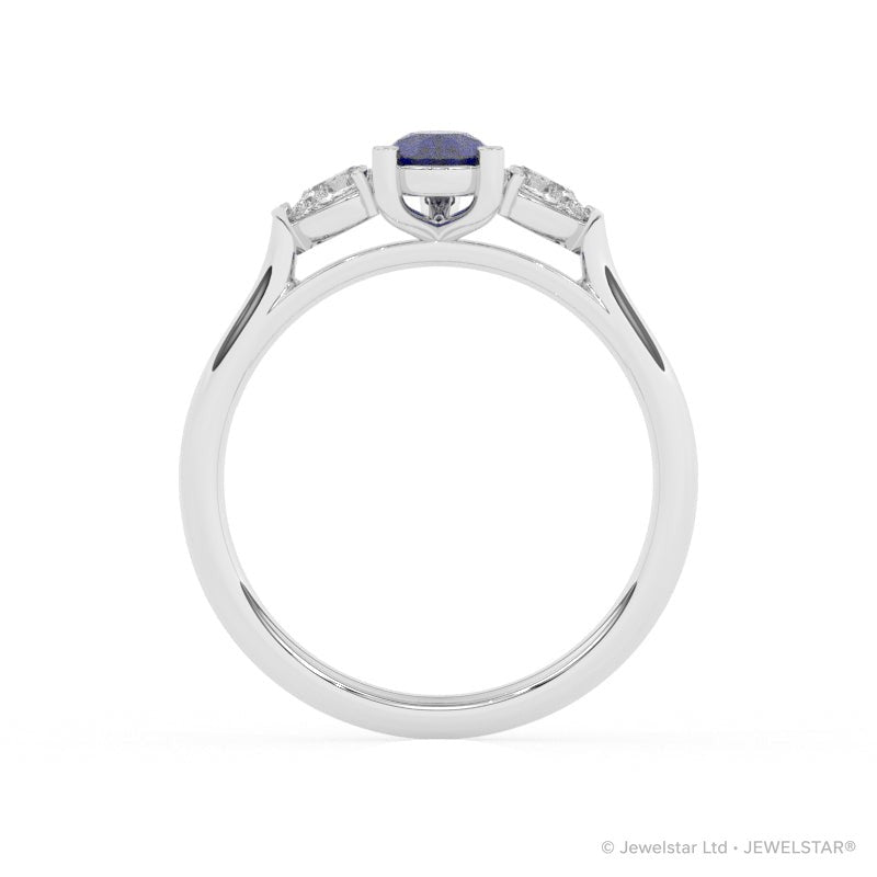R-82320-SA-W  Lab Diamond & Sapphire Three Stone Ring