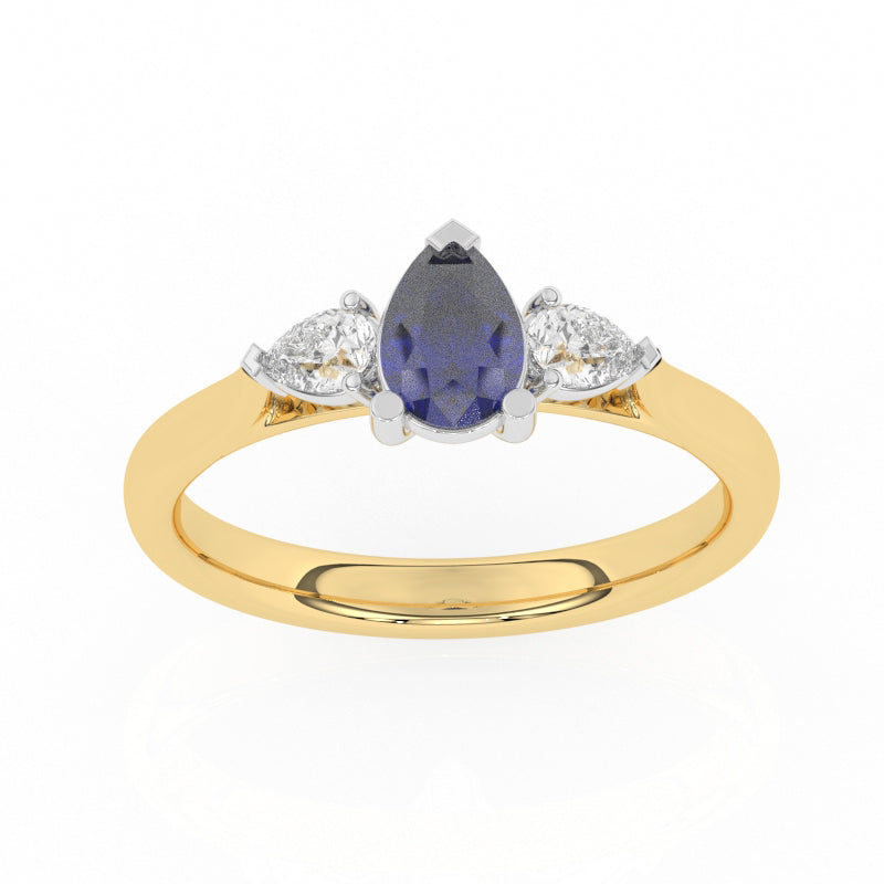 R-82320-SA-Y  Lab Diamond & Sapphire Three Stone Ring