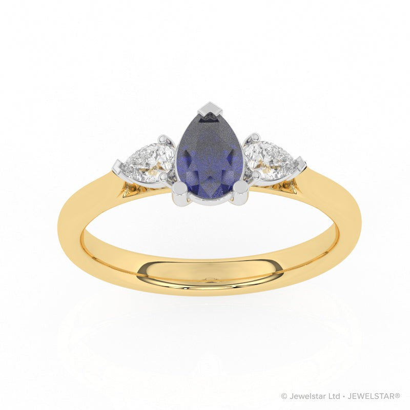 R-82320-SA-Y  Lab Diamond & Sapphire Three Stone Ring