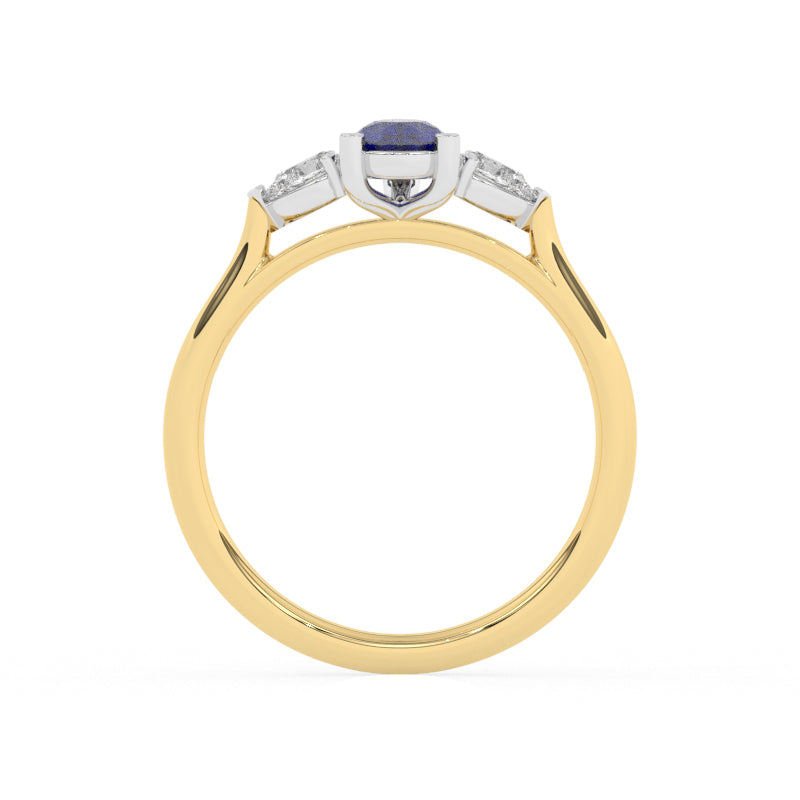 R-82320-SA-Y  Lab Diamond & Sapphire Three Stone Ring