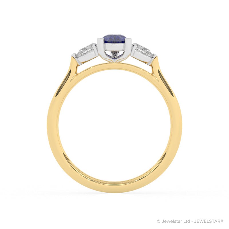 R-82320-SA-Y  Lab Diamond & Sapphire Three Stone Ring