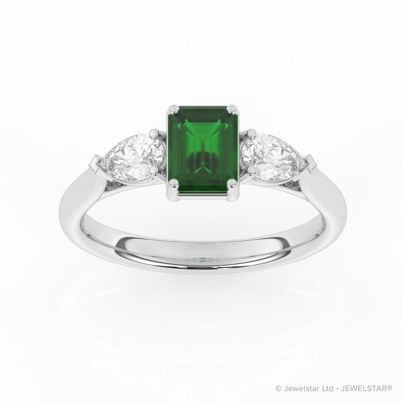 R-82410-EM-W  Lab Diamond & Emerald Three Stone Ring