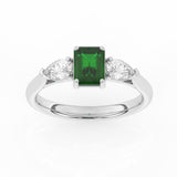 R-82410-EM-W  Lab Diamond & Emerald Three Stone Ring F/VS (EGL Report Included)