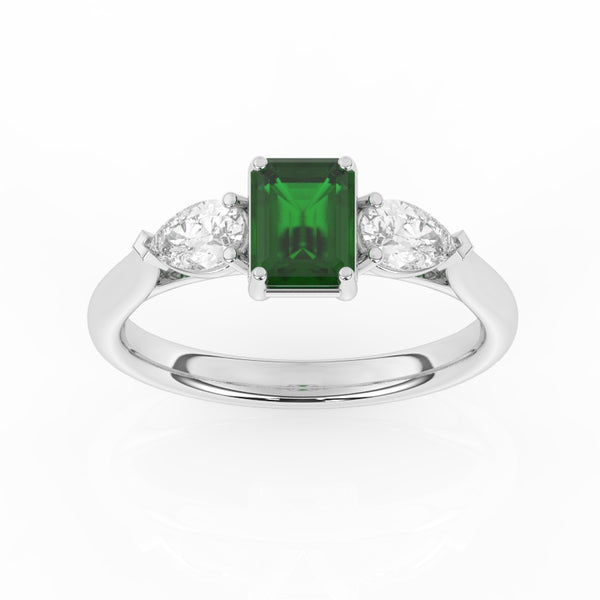 R-82410-EM-W  Lab Diamond & Emerald Three Stone Ring F/VS (EGL Report Included)