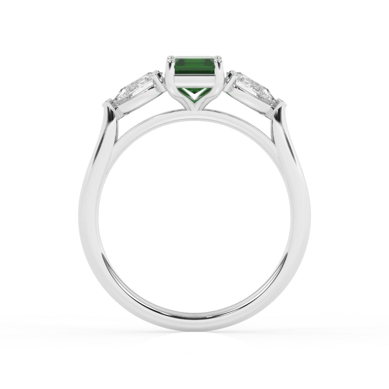 R-82410-EM-W  Lab Diamond & Emerald Three Stone Ring