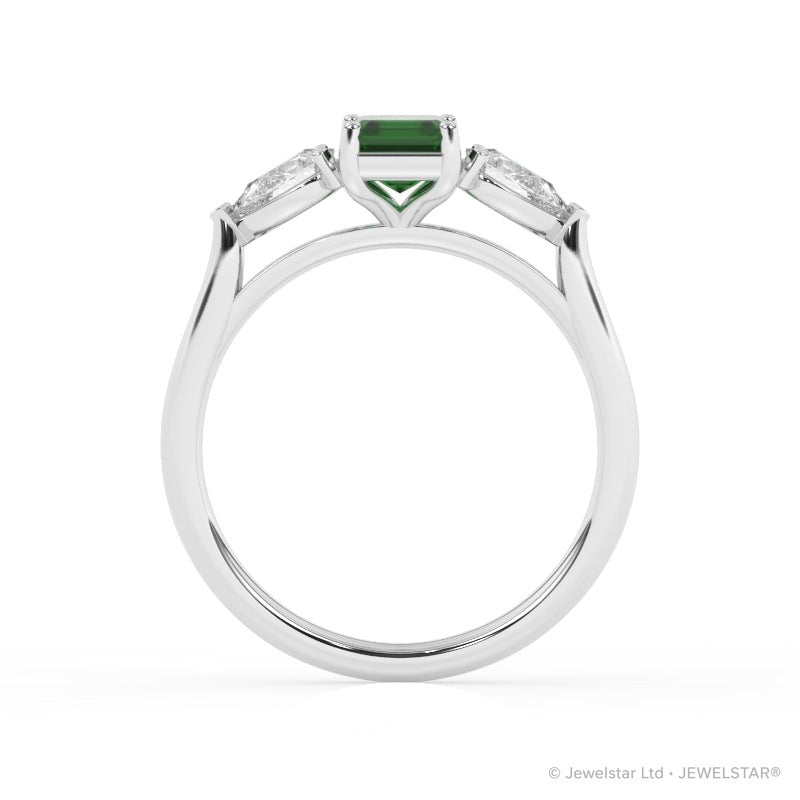 R-82410-EM-W  Lab Diamond & Emerald Three Stone Ring