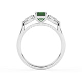 R-82410-EM-W  Lab Diamond & Emerald Three Stone Ring F/VS (EGL Report Included)