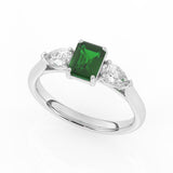 R-82410-EM-W  Lab Diamond & Emerald Three Stone Ring F/VS (EGL Report Included)