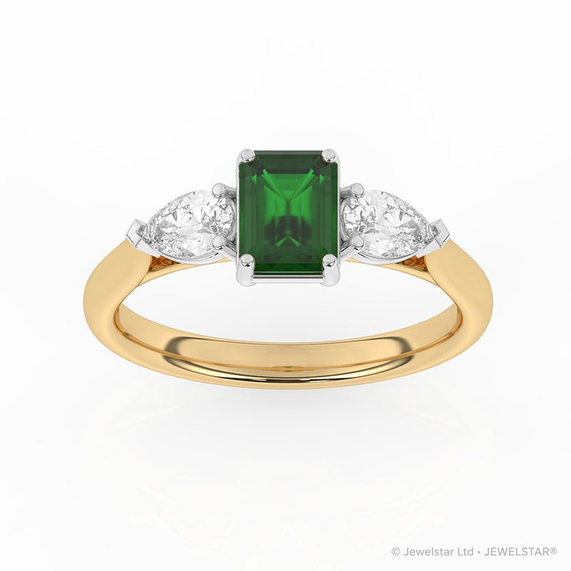 R-82410-EM-Y  Lab Diamond & Emerald Three Stone Ring