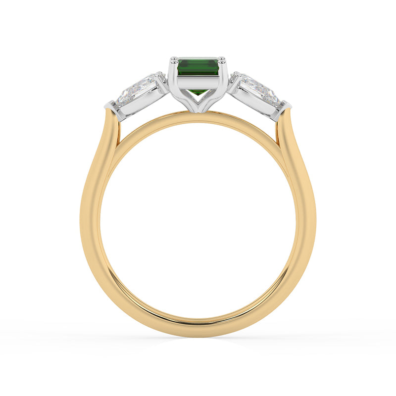 R-82410-EM-Y  Lab Diamond & Emerald Three Stone Ring