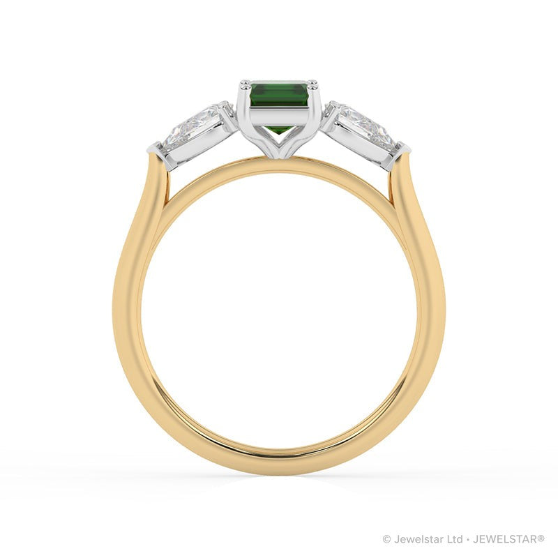 R-82410-EM-Y  Lab Diamond & Emerald Three Stone Ring