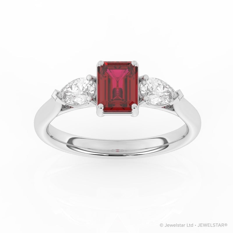 R-82410-RU-W  Lab Diamond & Ruby Three Stone Ring