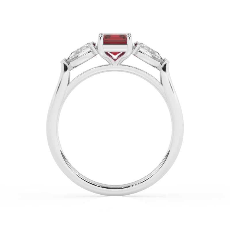 R-82410-RU-W  Lab Diamond & Ruby Three Stone Ring