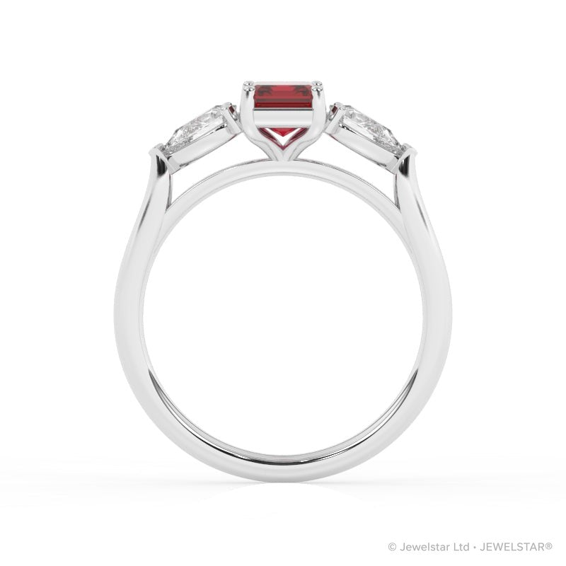 R-82410-RU-W  Lab Diamond & Ruby Three Stone Ring