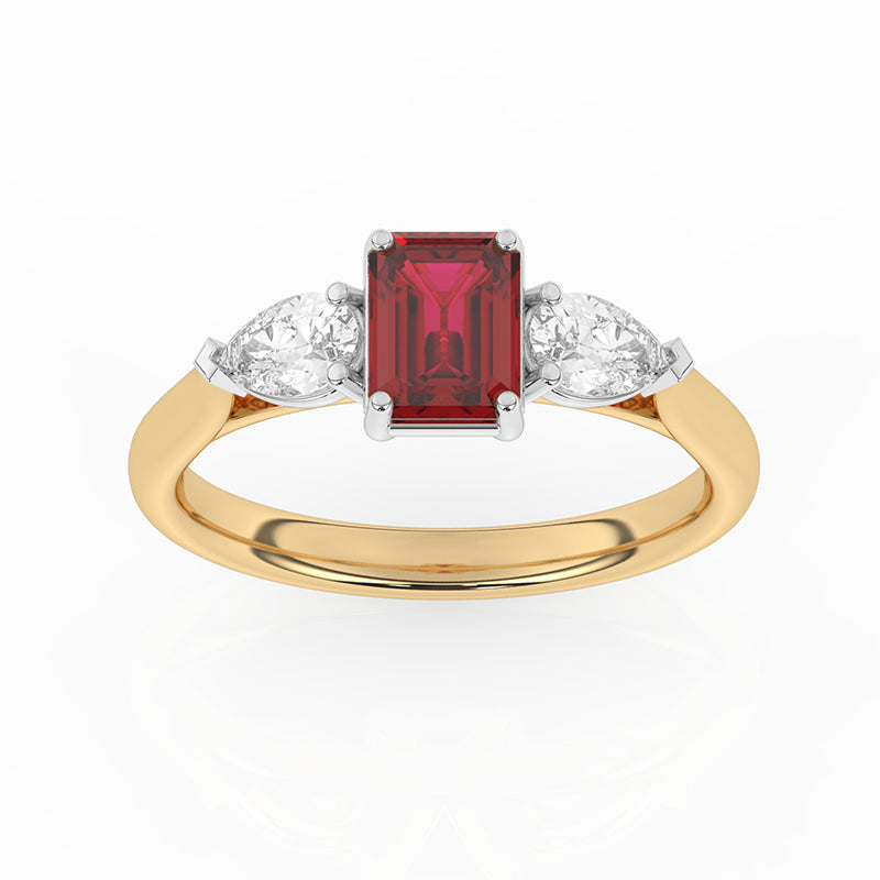 R-82410-RU-Y  Lab Diamond & Ruby Three Stone Ring