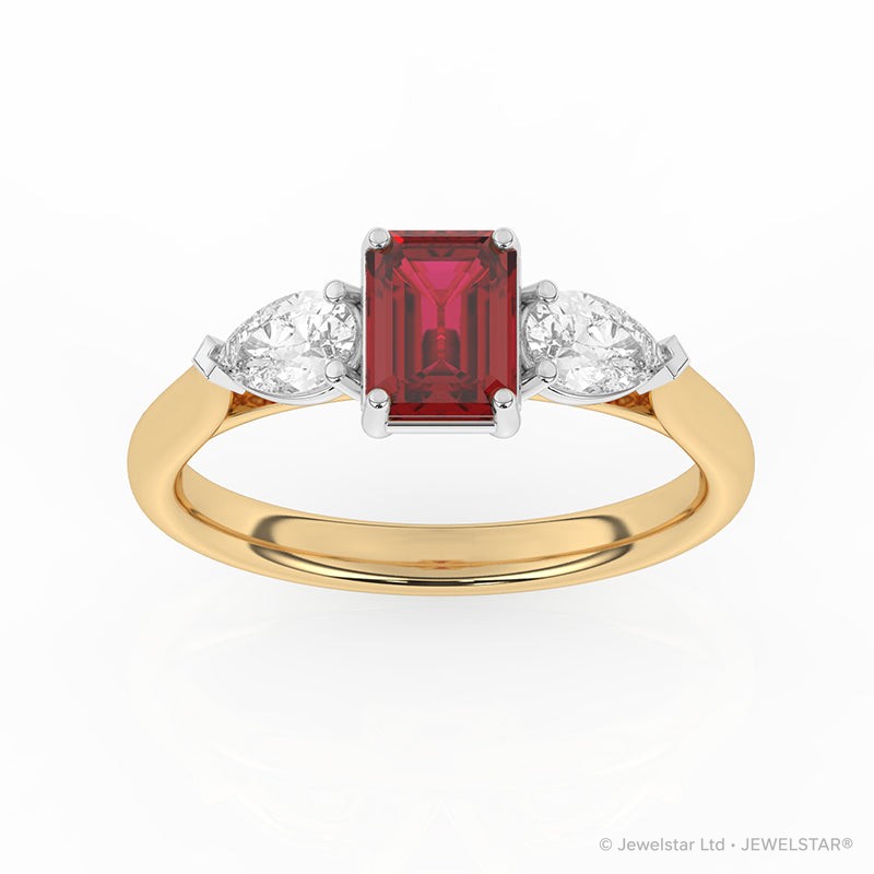 R-82410-RU-Y  Lab Diamond & Ruby Three Stone Ring