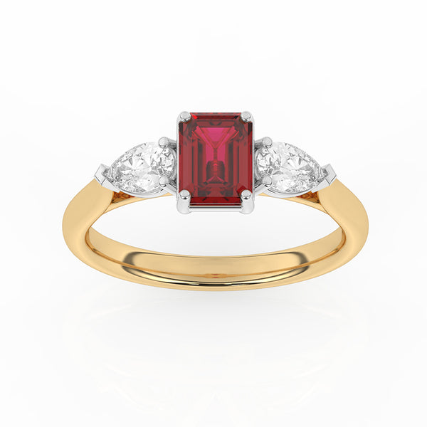 R-82410-RU-Y  Lab Diamond & Ruby Three Stone Ring F/VS (EGL Report Included)