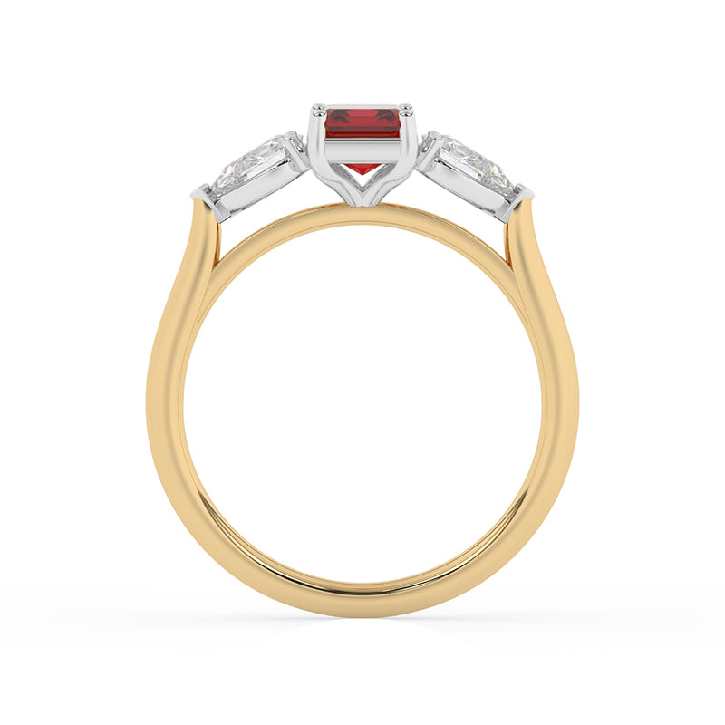 R-82410-RU-Y  Lab Diamond & Ruby Three Stone Ring