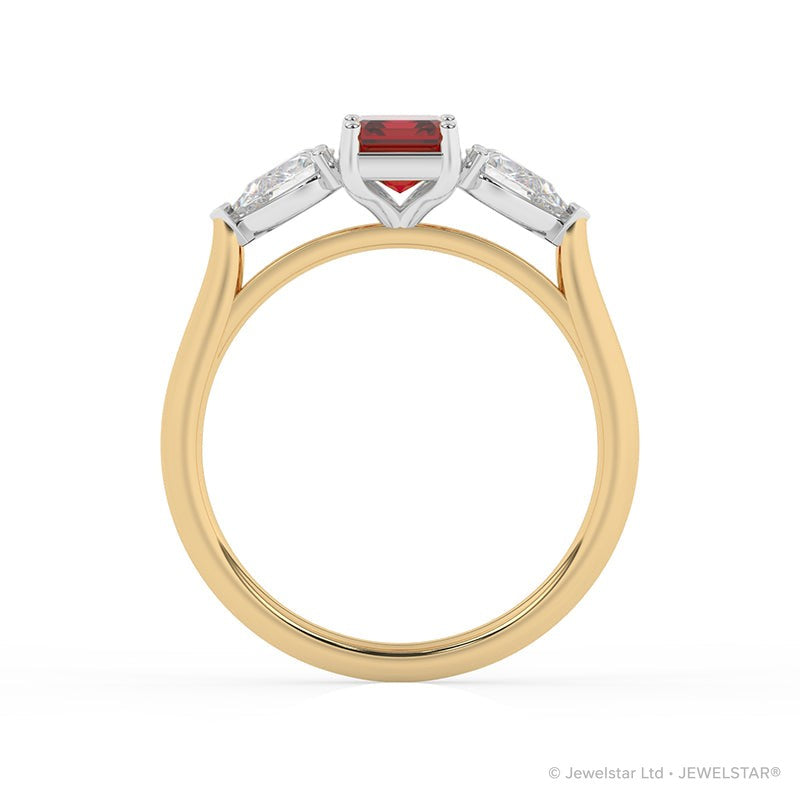 R-82410-RU-Y  Lab Diamond & Ruby Three Stone Ring
