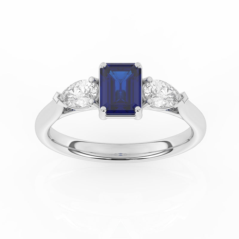 R-82410-SA-W  Lab Diamond & Sapphire Three Stone Ring