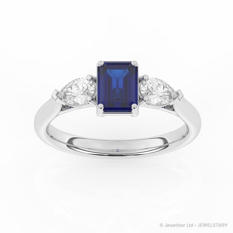 R-82410-SA-W  Lab Diamond & Sapphire Three Stone Ring