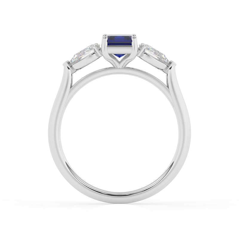 R-82410-SA-W  Lab Diamond & Sapphire Three Stone Ring