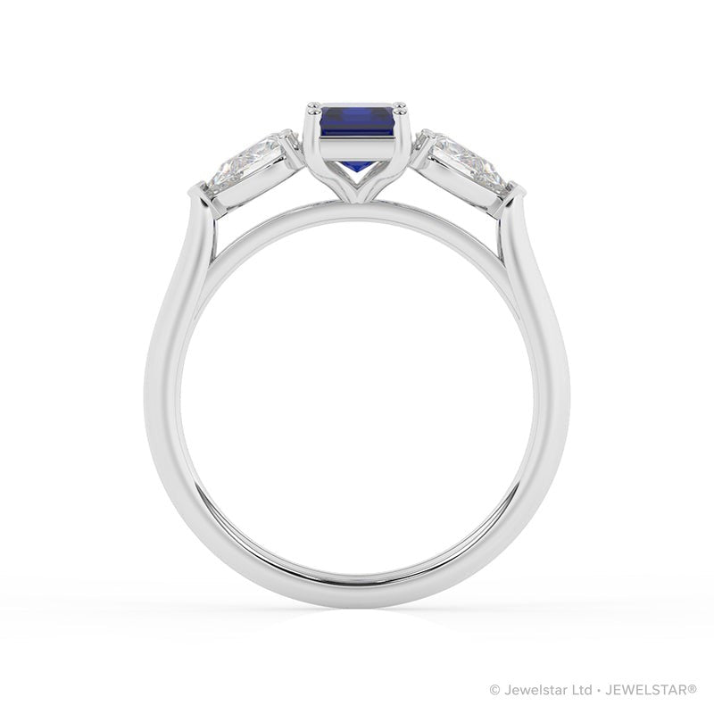 R-82410-SA-W  Lab Diamond & Sapphire Three Stone Ring